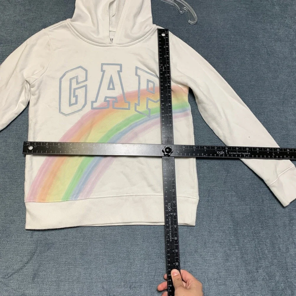 Gap Hoodie Kids M8 White Rainbow Graphic Print Logo Short Sleeve Pullover
